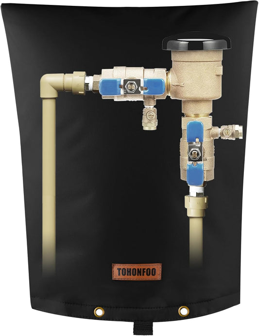 TOHONFOO Backflow Preventer Pipe Insulation Cover (5°F) - Irrigation Sprinkler Valve Insulated Pouch - Water Well Pump Cover - Sturdy 5 Layers for Winter Freeze Protection, 16" W x 20" H, Black