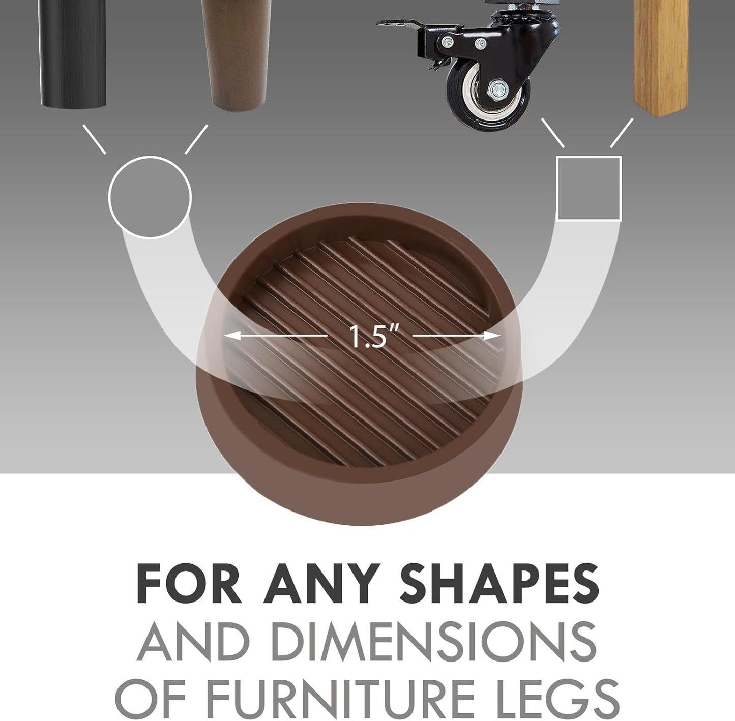 Non Slip Furniture Pads, 1.5” Round Rubber Caster Cups, 8 Pcs Furniture Coasters, Anti-Slip Gripper, Anti Slide Furnitures Feet Floor Protectors for Bed Couch Stoppers - Brown