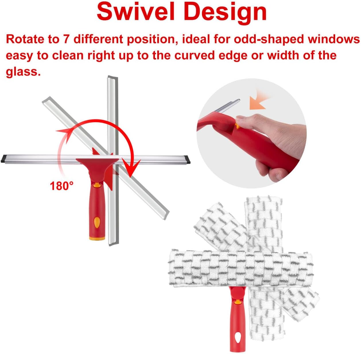 ITTAHO Squeegee for Window Cleaning, 12" Squeegee and 11" Microfiber Scrubber Combi with Stainless Steel Pole, Extendable Window Cleaner for Car, Sliding Door, Shower Glass Door-Swivel Style-2 Pads