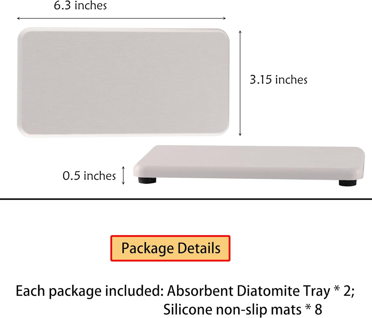 2 Pcs Water Absorbing Stone Trays, Kitchen/Bathroom Sink Soap Dish, Diatomite Tray Used for Hand Soap & Cosmetic Bottles in The Modern Home, 3.15" W x 6.3" L, White