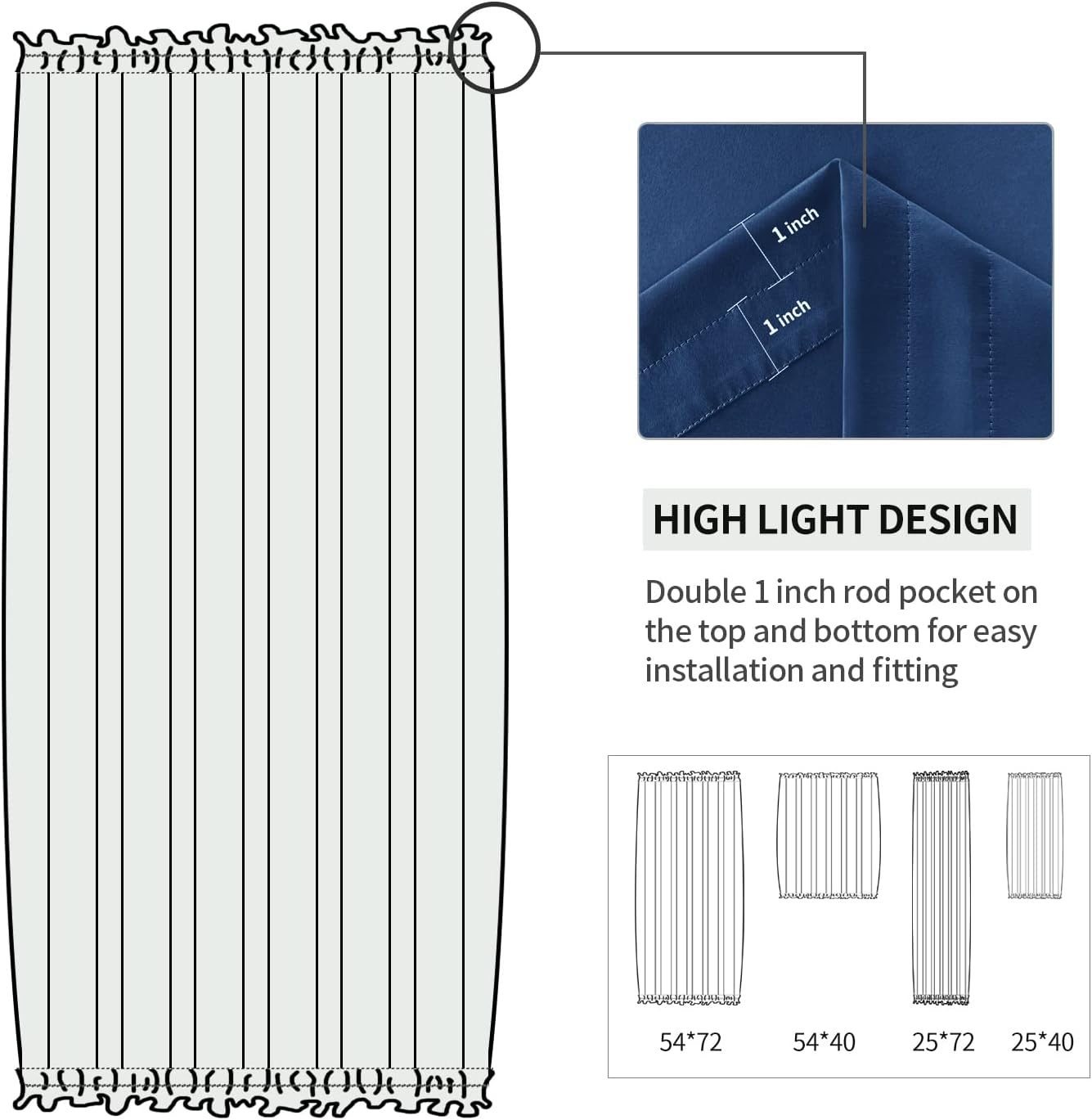 DWCN French Door Curtains – Rod Pocket Thermal Blackout Curtain for Doors with Glass Window, Kitchen and Patio Doors for Privacy, 54 X 72 Inches Long, 1 Curtain Panel with Tieback, Classic Blue