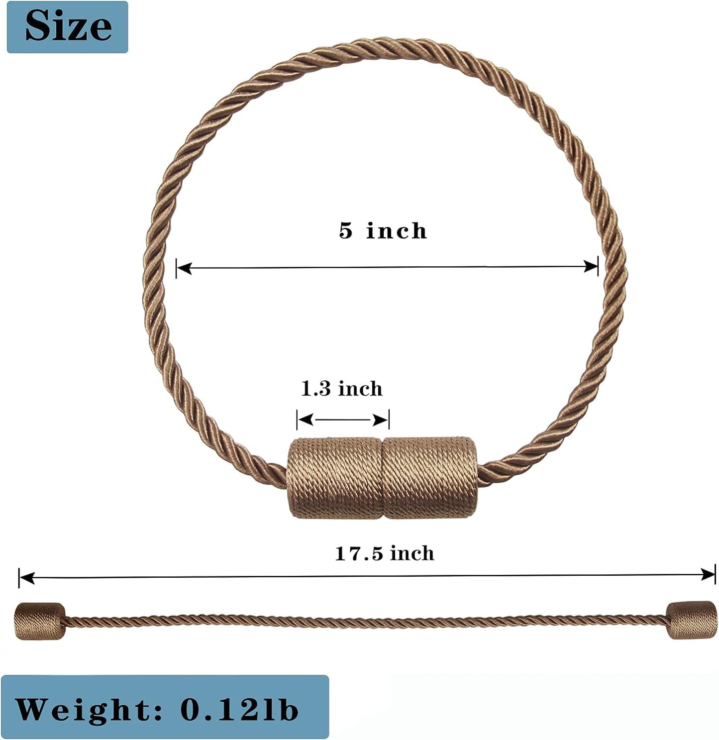 6 Pack Khaki Strong Magnetic Curtain Tiebacks Outdoor Elegant Decorative Tie Backs Modern Rope Tiebacks for Drapes Window Curtain Holdbacks for Draperies
