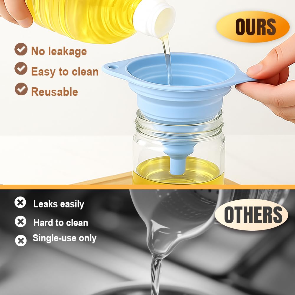 Kitchen Funnel Set 3 Pack, Collapsible Silicone Funnels for Filling Water Bottles & Small Bottles | Food-Grade, Easy Clean & Space-Saving (Mix Colors)