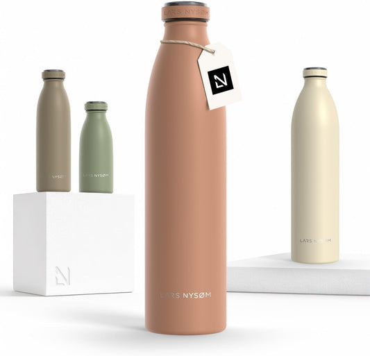 LARS NYSØM Stainless Steel Insulated Water Bottle 12oz 17oz 25oz 34oz 51oz | Insulated Thermo Flask for Hot and Cold Beverages | Leakproof Drinking Bottle (Blush Rose, 33.9 oz)