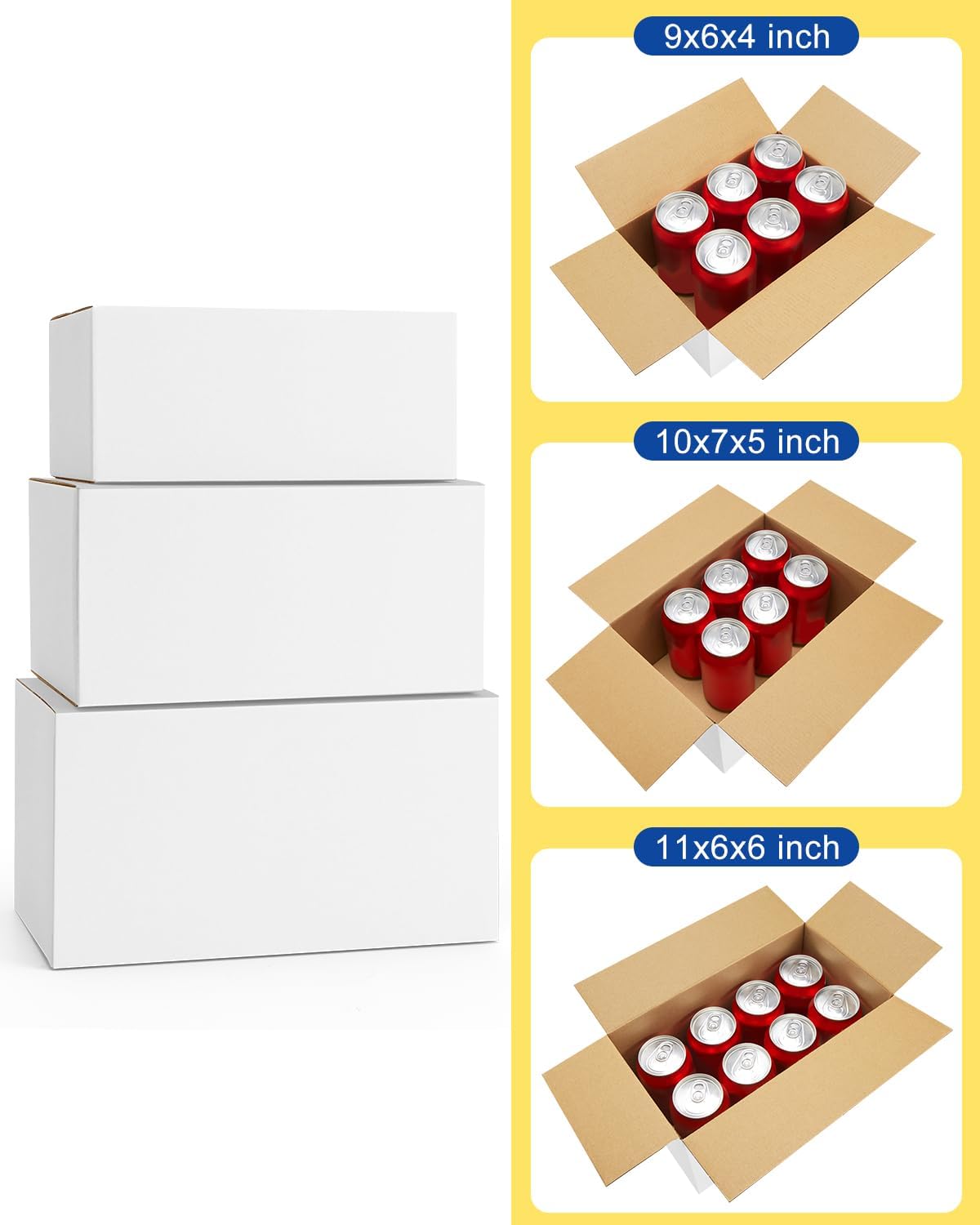 Assorted-Sizes-Shipping-Boxes-45-Pack: 9x6x4 & 10x7x5 & 11x6x6 Small-Shipping-Boxes-Mailers, White Corrugated-Cardboard-Boxes-for-Packing-Small-Business Mailing