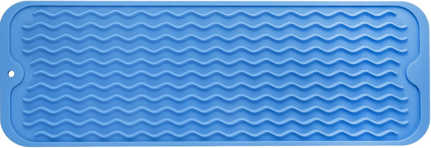 Silicone Dish Drying Mat for Multiple Usage,Easy clean,Eco-friendly,Heat-resistant Silicone Mat for Kitchen Counter,Sink,Bar,Bottle,or Cup Lichen Blue M 17 inches x 6 inches