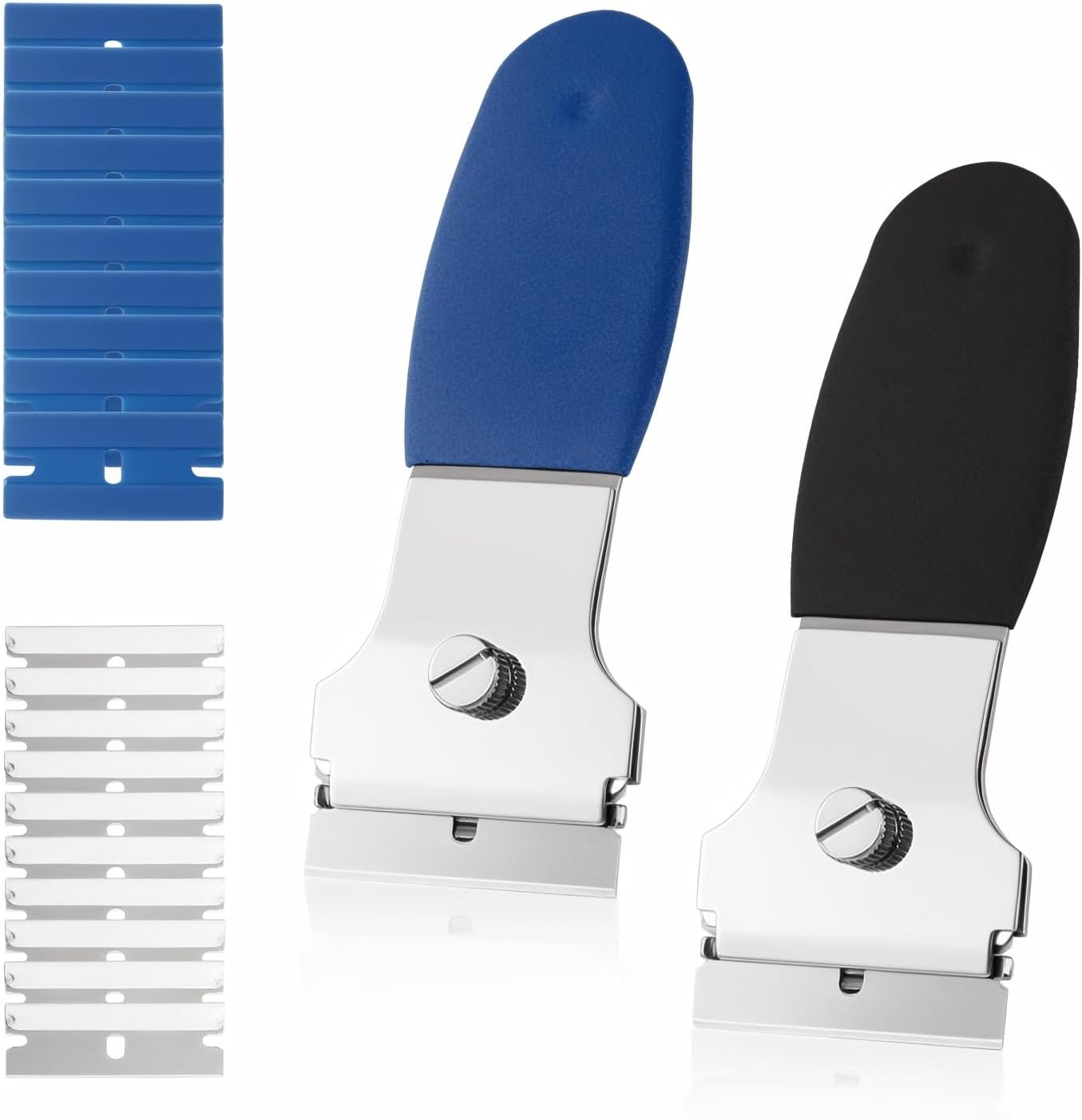 2 Pack Razor Blade Scraper, Multi-Purpose Cleaning Remover Tool, with 10 Metal & 10 Plastic Blades, for Glass Caulk, Adhesive, Wall, Stovetop, Paint, Window, Sticker, Tile, Label Decals