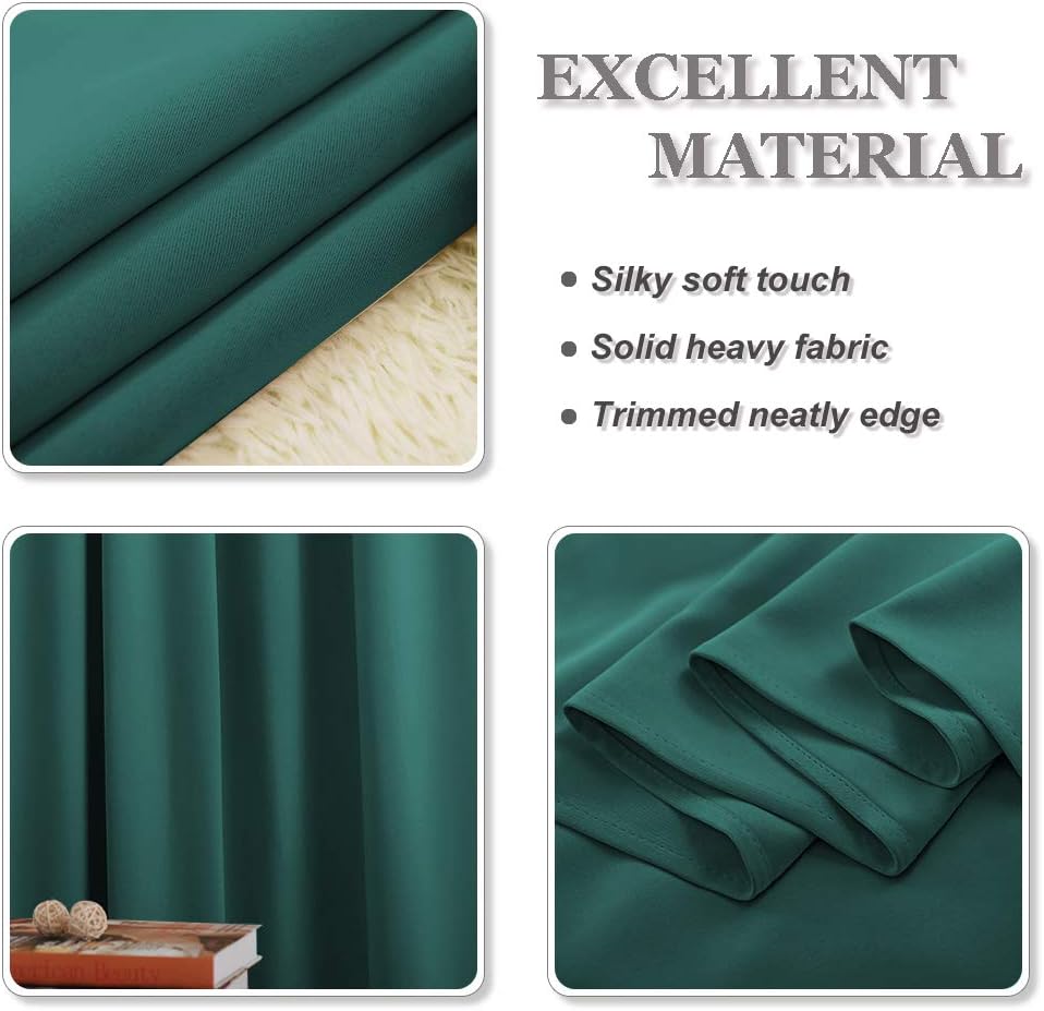 PONY DANCE Bedroom Decorative Curtains - Elegant Curtain Panels Light Blocking Drapes/Home Decor for Living Room, 42 Wide by 72 in Long, Hunter Green, 2 Pcs