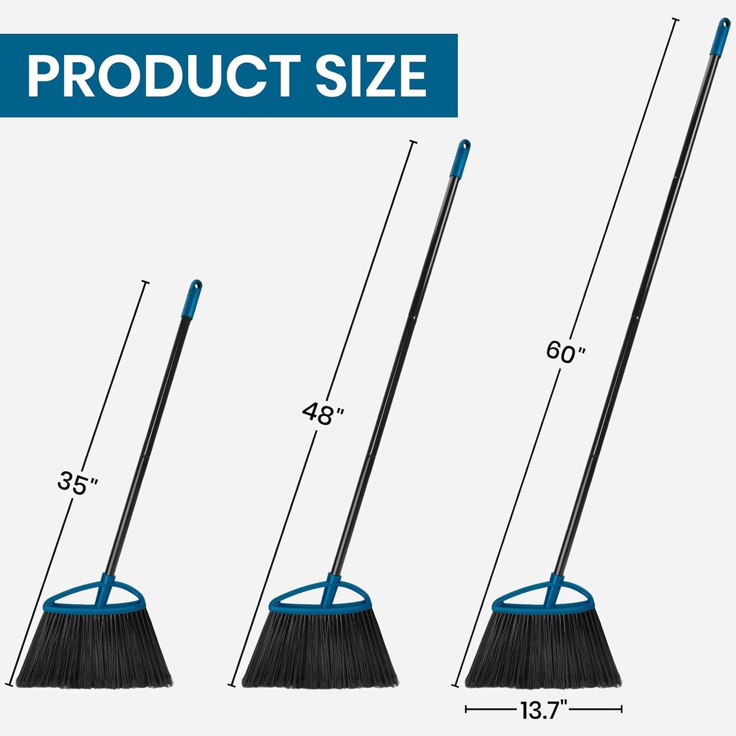 MAVRIZ 3 Pack Heavy Duty Broom Outdoor with 60" Long Handle Stiff Bristle Kitchen Broom for Sweeping Indoor Angle Broom for Floors, Shop Restaurant Garage Patio