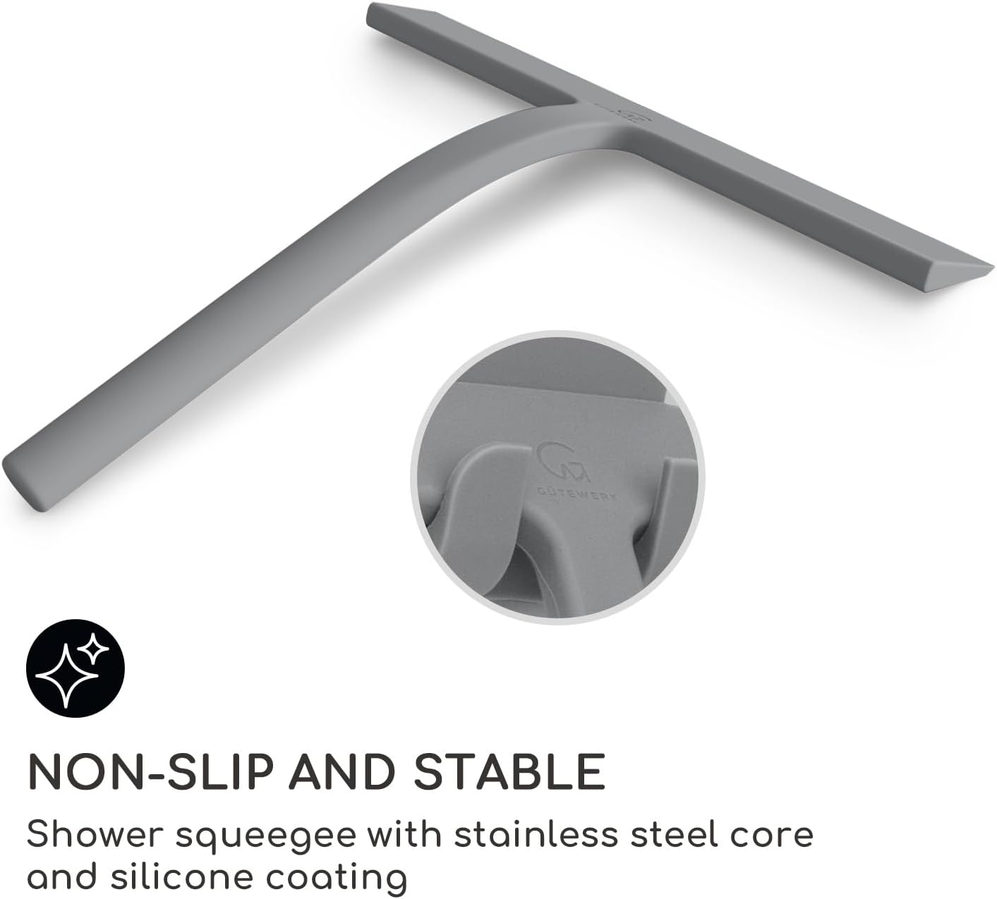 GÜTEWERK Shower Squeegee for Glass Doors, Silicone Window Squeegee, Bathroom and Glass Cleaning - Gray - 9 Inch