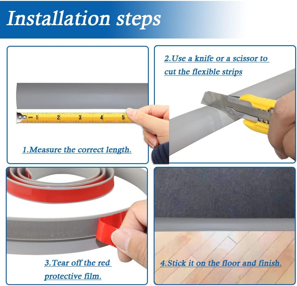 Floor Transition Strip Self Adhesive Carpet & Flooring Transitions Edging Trim Strip PVC Threshold Transitions Suitable for Threshold Height Less Than 5mm (10Ft, Dark Gray)