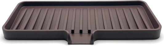 Happitasa Silicone Soap Dish Tray and Sponge Holder with Drain Chute | Bathroom and Kitchen Sink Organizer Caddy (Dark Chocolate, 9"x3.5", 5.6 Ounces)