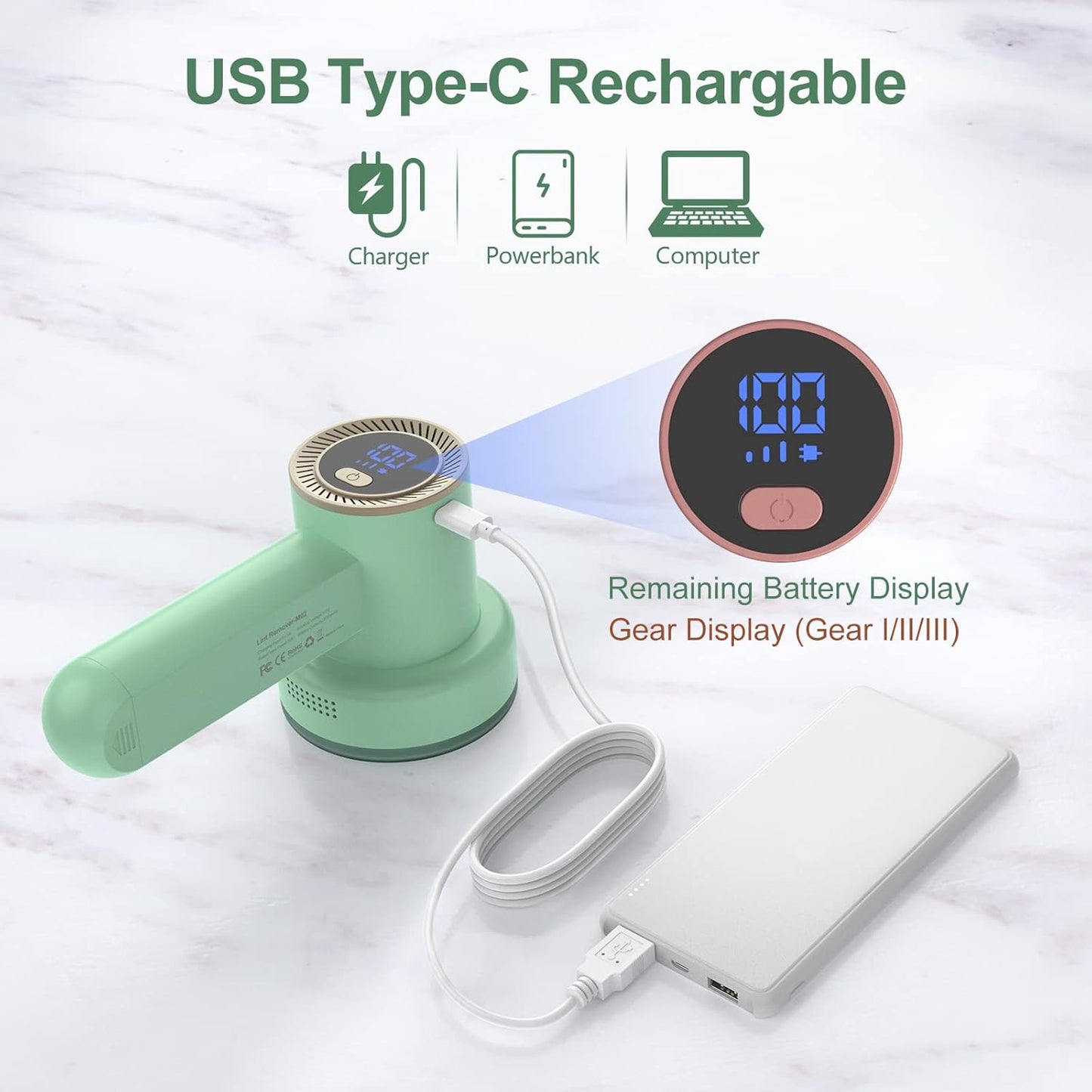 Fabric Shaver Fuzz Remover Rechargeable, HOMEASY Electric Lint Remover Shaver with 3 Blades & LED Digital Display, Sweater Couch Fabric Pill Shaver for Sweater, Couch, Furniture