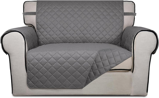 PureFit Reversible Quilted Sofa Cover, Water Resistant Slipcover Furniture Protector, Washable Couch Cover with Non Slip and Elastic Straps for Kids, Dogs, Pets (Oversized Chair, Gray/Gray)