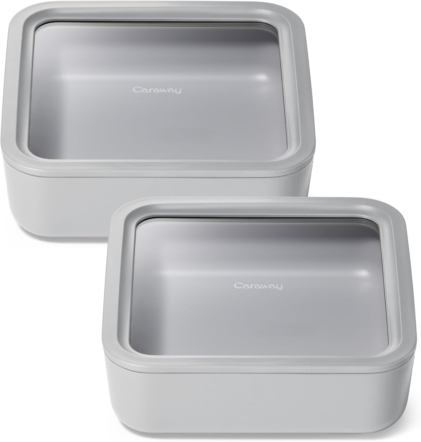 Caraway 2pc Glass Food Storage Set - 10 Cup Food Containers (2) - Ceramic Coated - Non Toxic, Non Stick Lunch Box with Lids. Dishwasher, Oven, & Microwave Safe - Gray