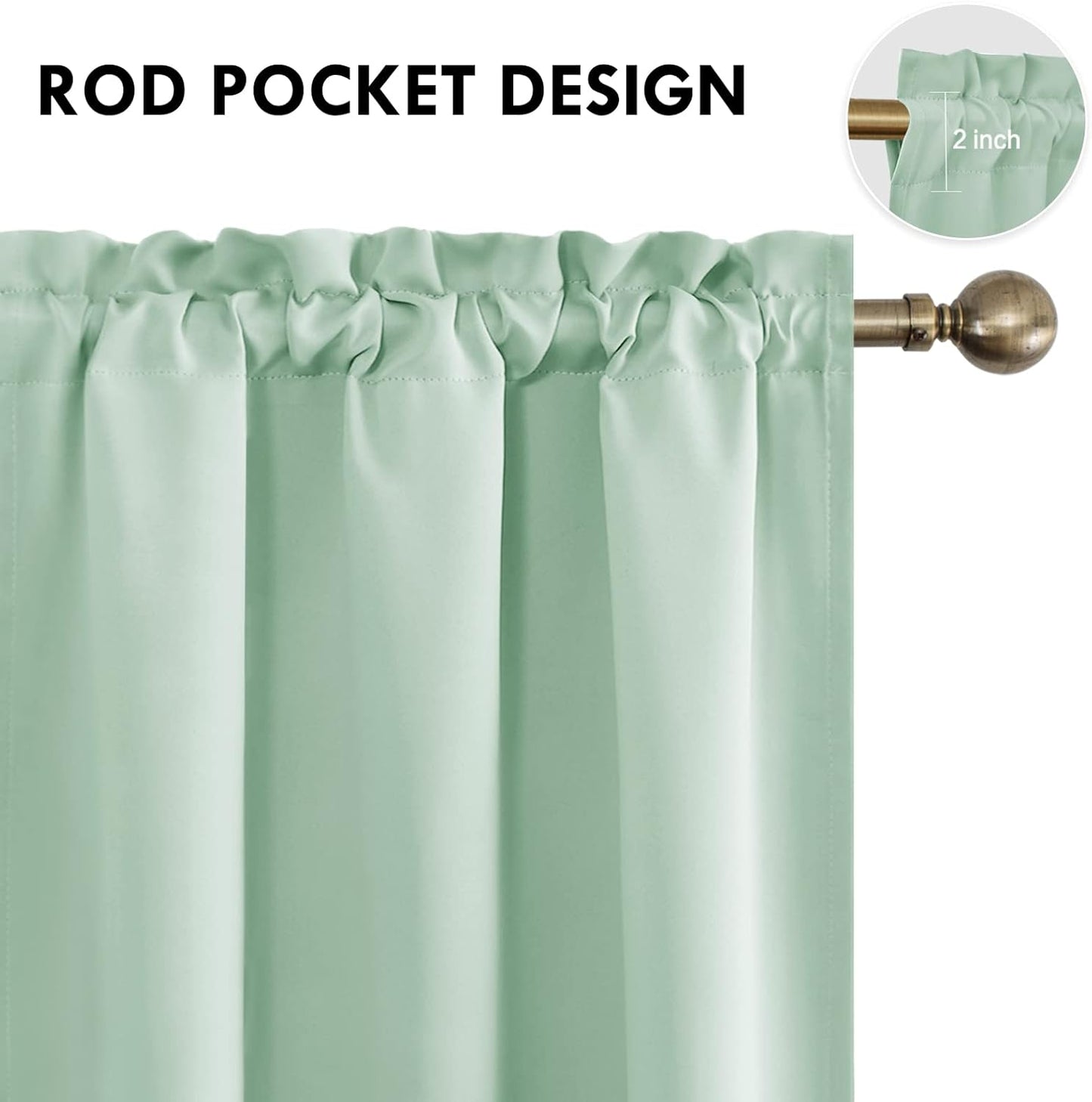 DWCN Thermal Short Blackout Curtains for Bedroom/Kitchen, Energy Saving Room Darkening Curtains for Nursery/Bedroom/Kitchen(W42 x L36 inch，Light Green, Set of 2 Panels, Top of Rod Pocket)