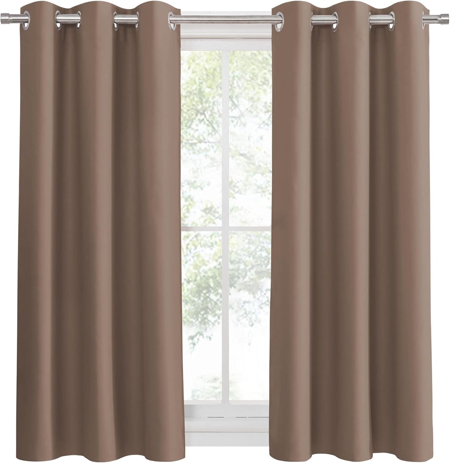 PONY DANCE Blackout Curtains Mocha - Thermal Insulated All Seasons Grommet Top Curtain Drapes Heavy-Duty Window Draperies Light Blocking Noise Reducing for Bedroom, 42 by 54 inches, Mocha, 2 PCs