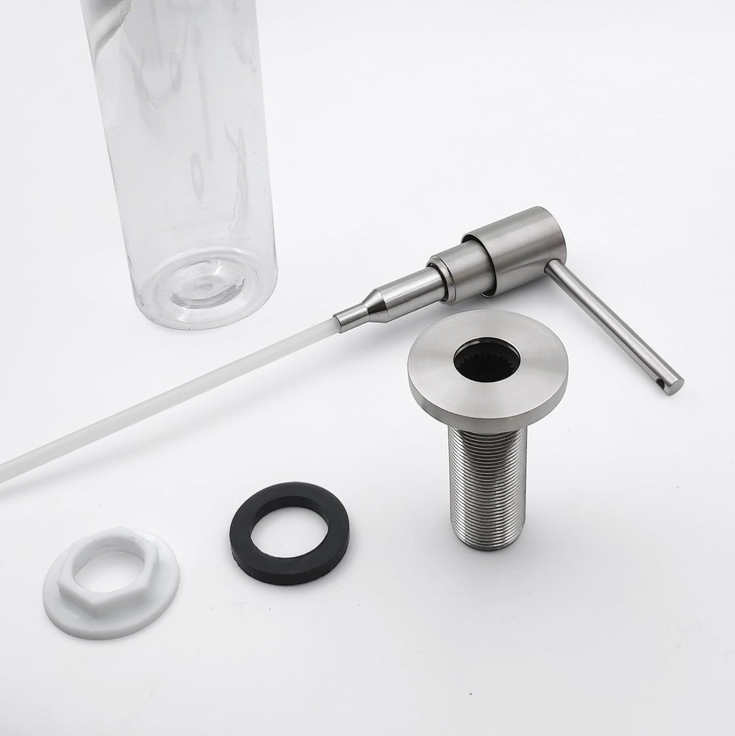 All Brass Soap Dispenser for Kitchen Sink Countertop Sink Soap Dispenser 17 OZ Bottle Built in Refill from The Top with Long Spout (Brushed Nickel)