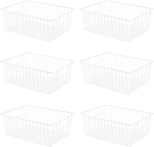 Freezer Organizer Bins, Upright Freezer Baskets for 16, 17, 21 cu.ft Standup Freezer, Wire Storage Baskets with Built-in Handles, 6Pcs, White