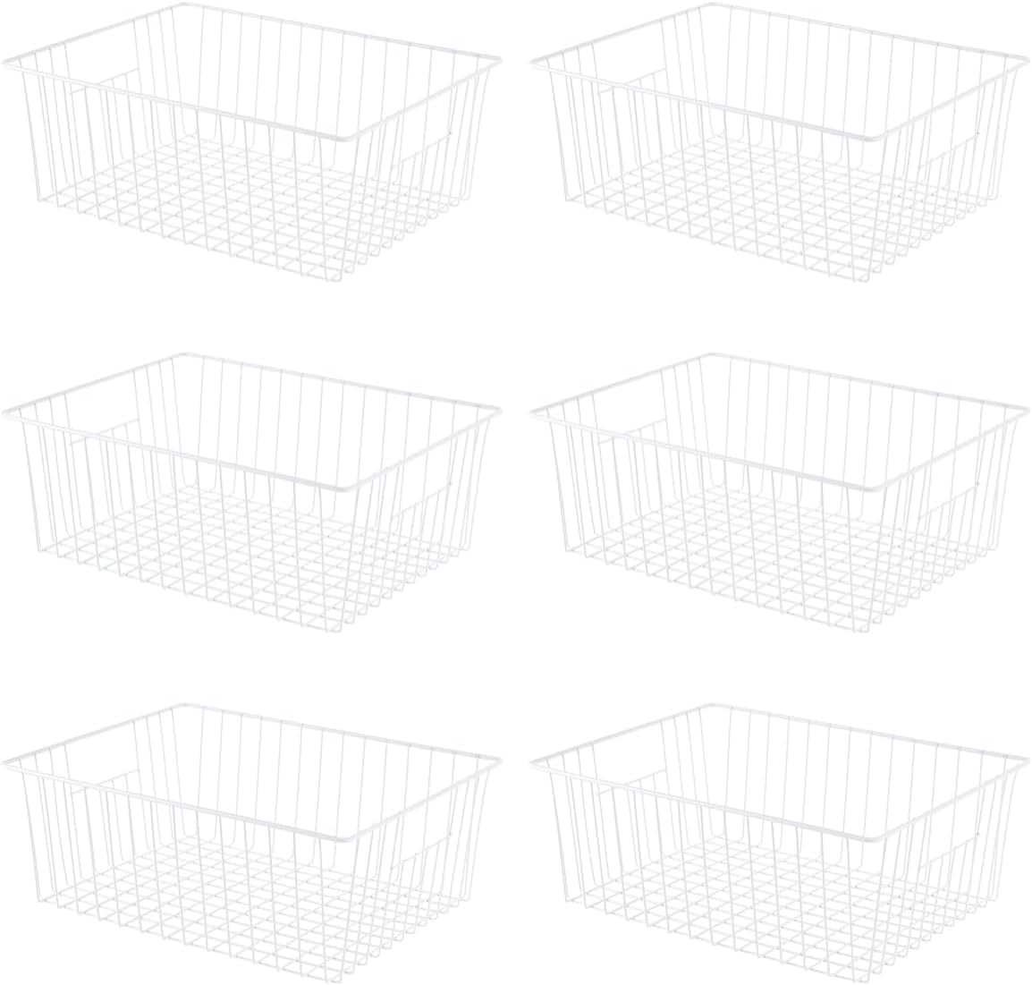 Upright Freezer Organizer Bins，Freezer Storage Baskets for 16, 17, 21 cu.ft Standup Freezer, Wire Storage Baskets with Built-in Handles, 6Pcs , White