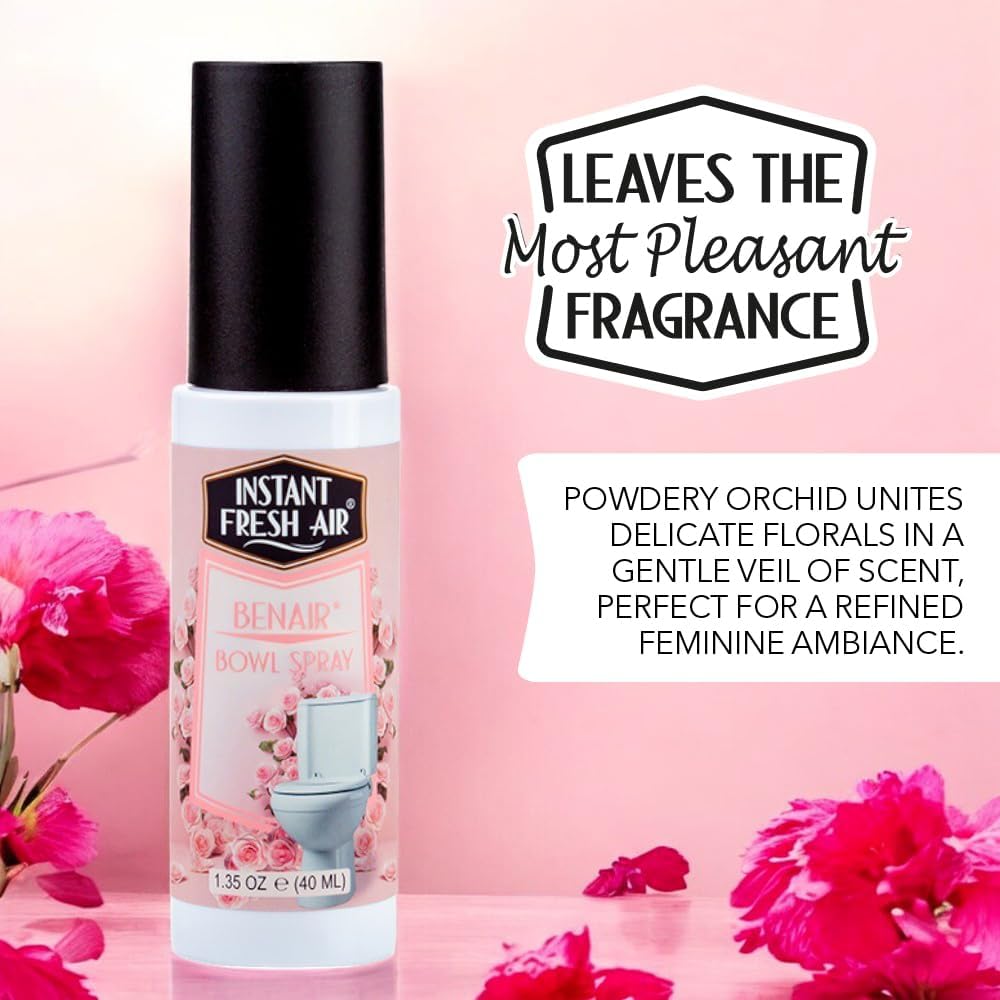 2-Pack: Superior Toilet Spray for Women with Instant Odor Elimination, Powdery Rose Fragrance, Odor Eliminator Bathroom Spray, Travel Size, Long-Lasting, Eco-Friendly, 1.35 Oz. - INSTANT FRESH AIR