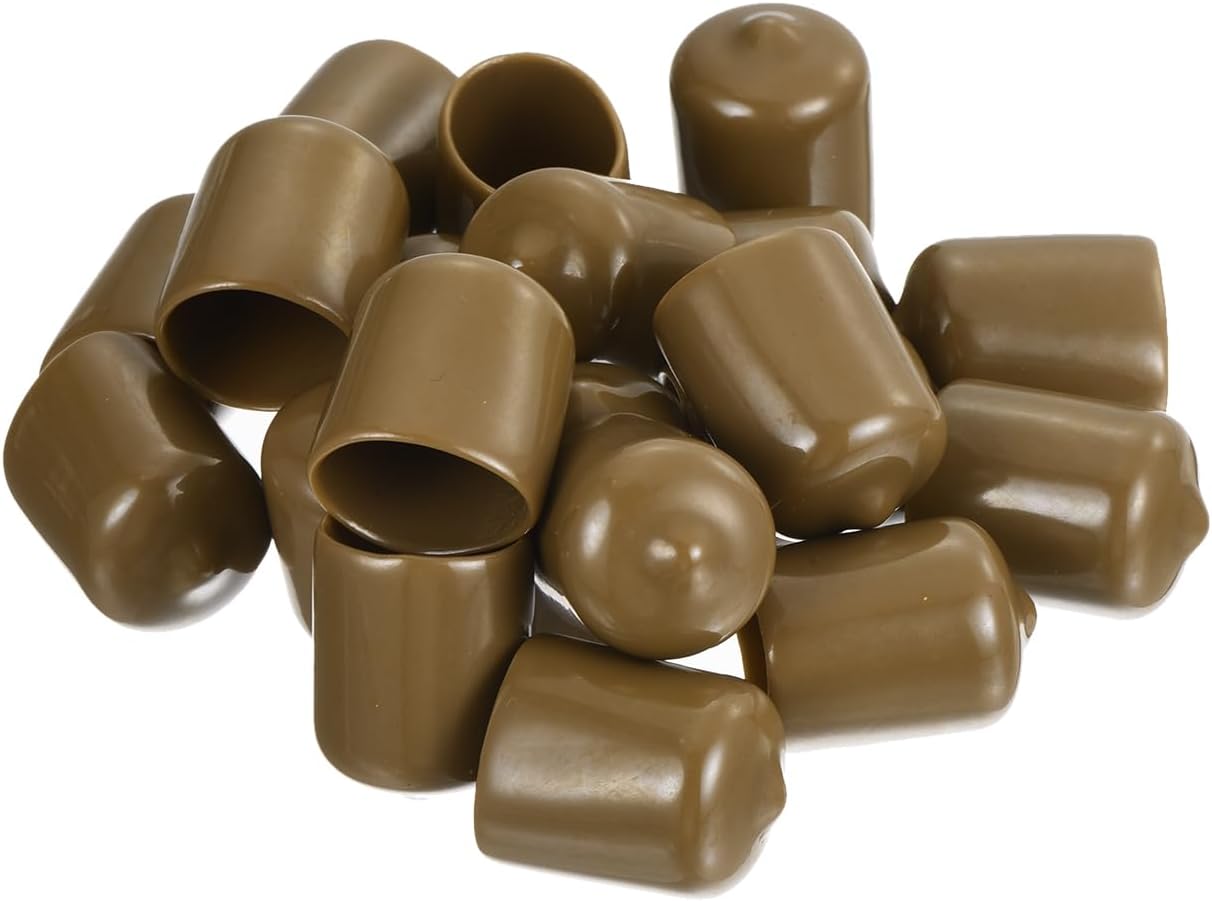 uxcell 20pcs Rubber End Caps 16mm(5/8") ID Vinyl PVC Round Tube Bolt Cap Cover Screw Thread Protectors Light Brown