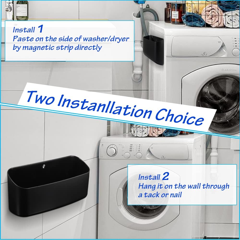 Picowe Magnetic Laundry Storage, Large Lint Holder Bin for Laundry Room, Space-Saving Trash Container Hanging on Dryer, Washer or Wall Mount Trash Bin, M - Black