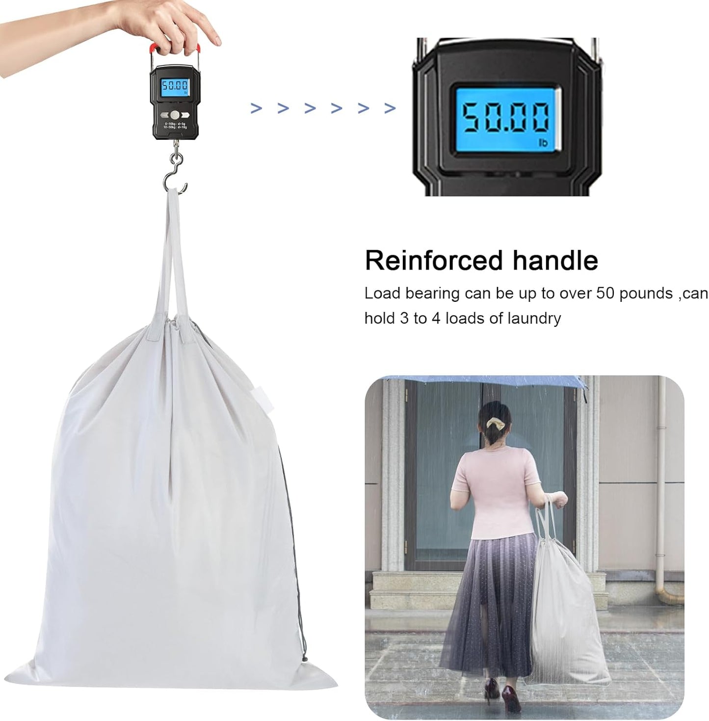 Polecasa Extra Heavy Duty Large Laundry Bag with Sturdy Handles, ID Tag & Drawstring Closure, 28 x 36 inches Durable Storage Bags, Laundry Accessory for Basket, Hamper, College, Dorm, Travel, Silver