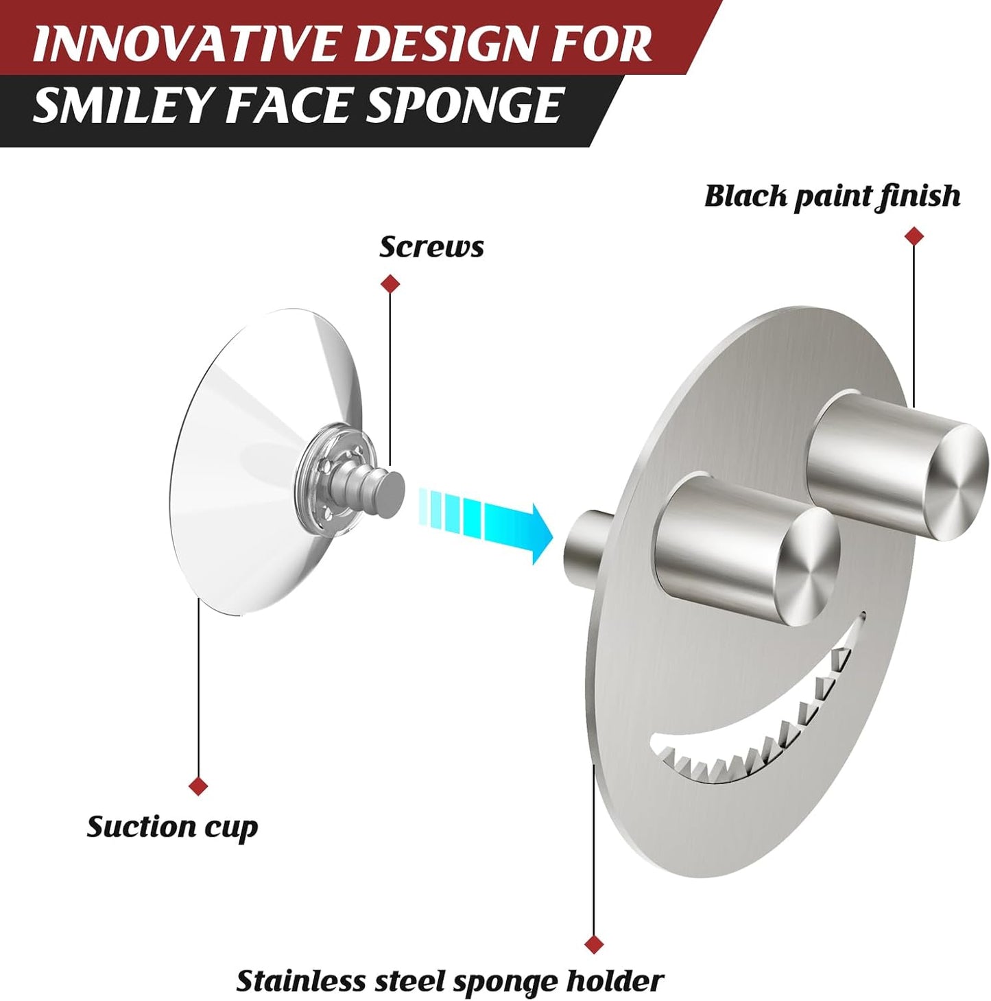 Sponge Holder for Kitchen Sink,Sink Caddy Organizer with Suction Cup Installation for Kitchen/Bathroom, Self Draining,Sponge Caddy for Holding Smiley Sponges-Silver