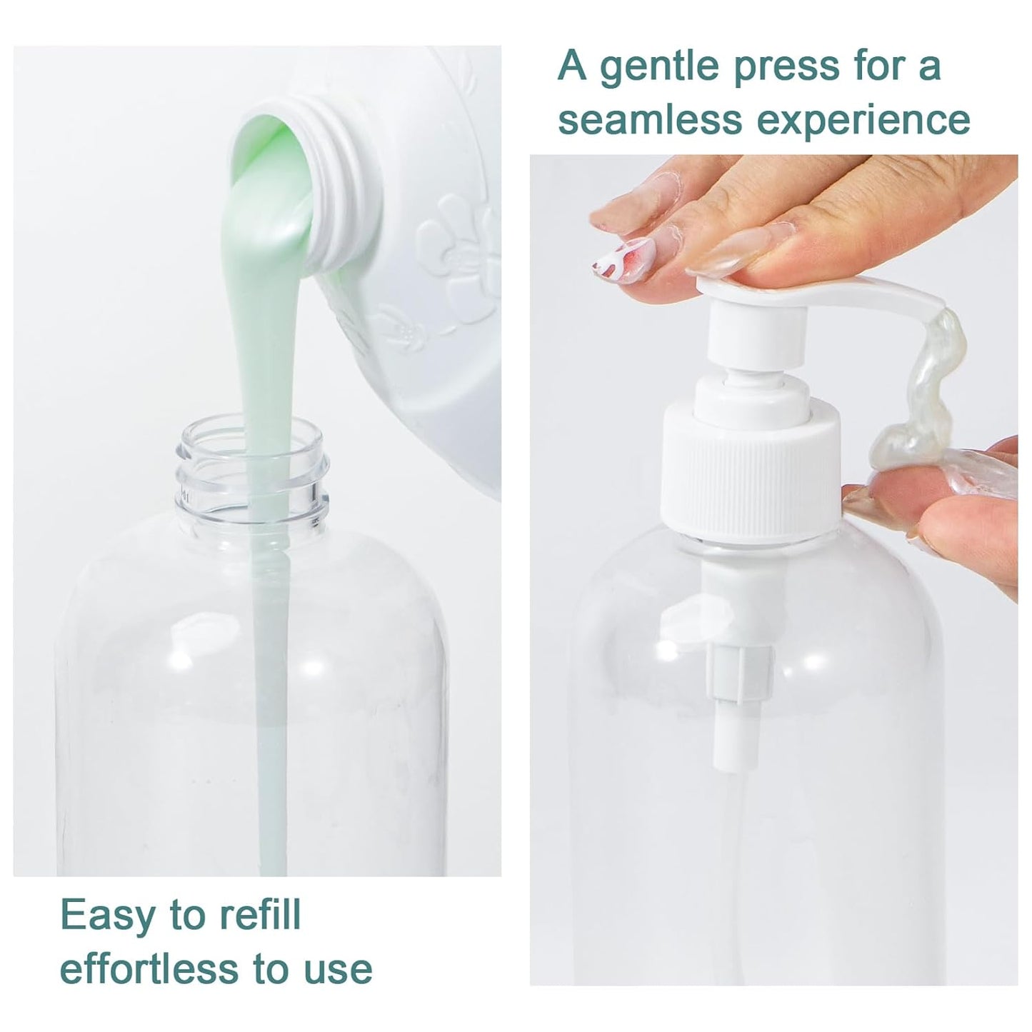 Yebeauty Pump Bottle Dispenser, 2 Pack 13.5oz/400ml Dish Lotion Soap Dispenser Plastic Liquid Shampoo Container for Bathroom Kitchen Hotel Body Wash, Clear