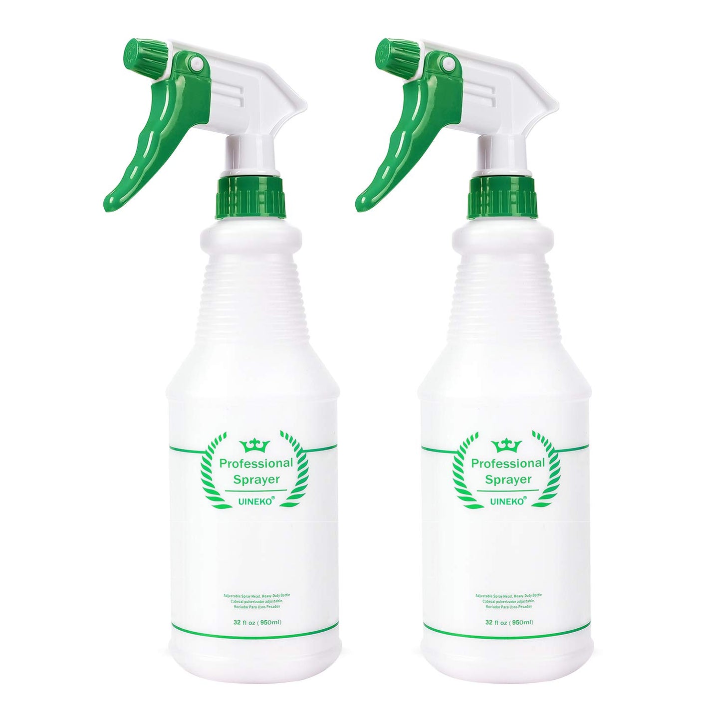 Plastic Spray Bottle 2 Pack, 32 Oz, All-Purpose Heavy Duty Spraying Bottles Leak Proof Mist Empty Water Sprayer for Cleaning Solution, Essential Oils, Hair, Planting with Adjustable Nozzle - Green