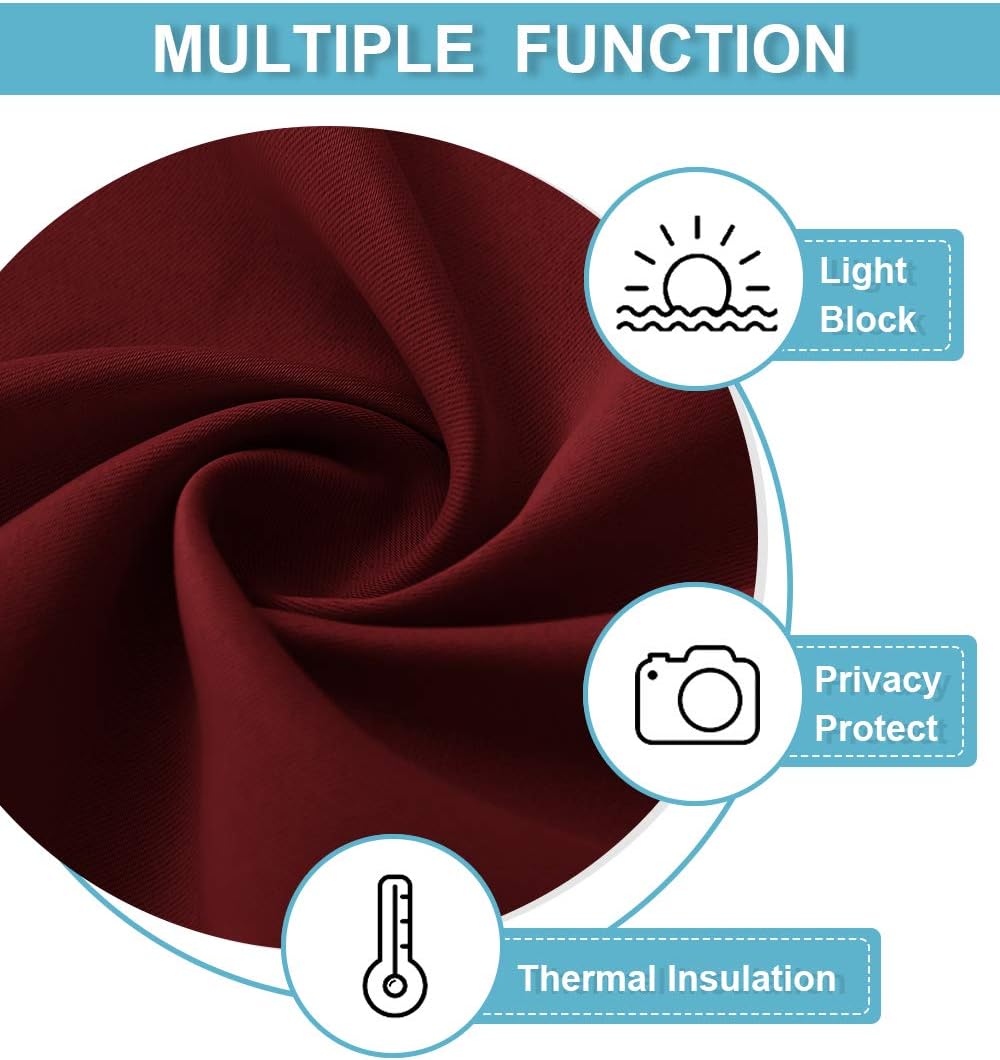 RYB HOME Short Curtains for Bathroom - Half Window Kitchen Curtains, Insulated Drapes Blackout Panels for Bedroom/Living Room, W 29 x L 24 inches Each Panel, Burgundy Red, 2 Panels