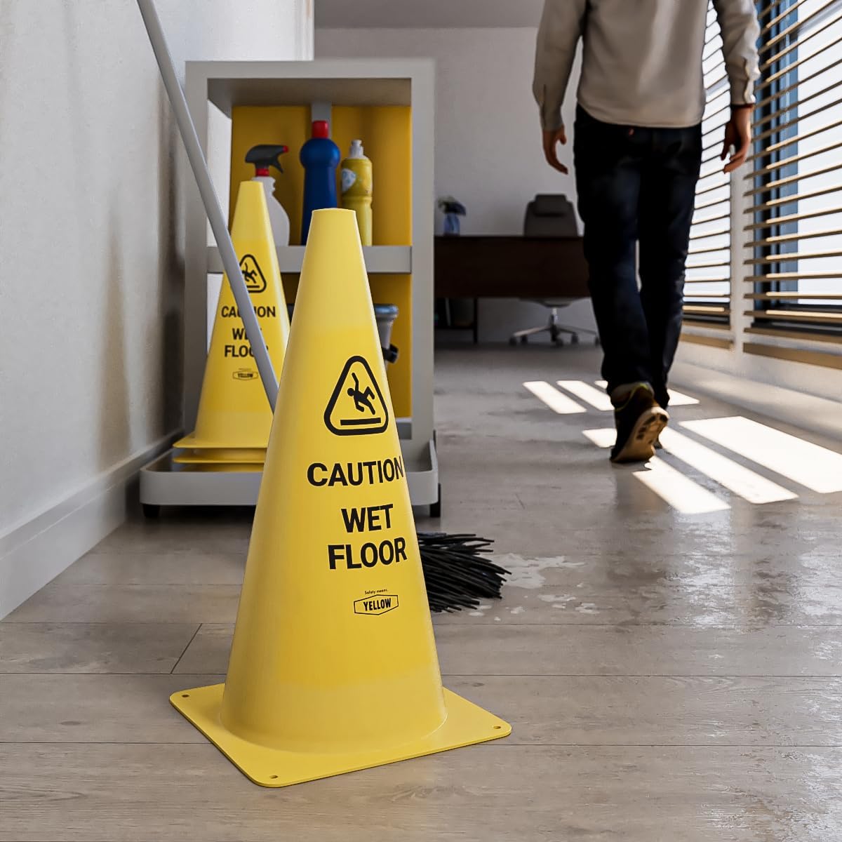 Yellow Safety® Commercial 19 Inch "Caution Wet Floor" Sign Cone, 6 ct., Easy to Use and Store