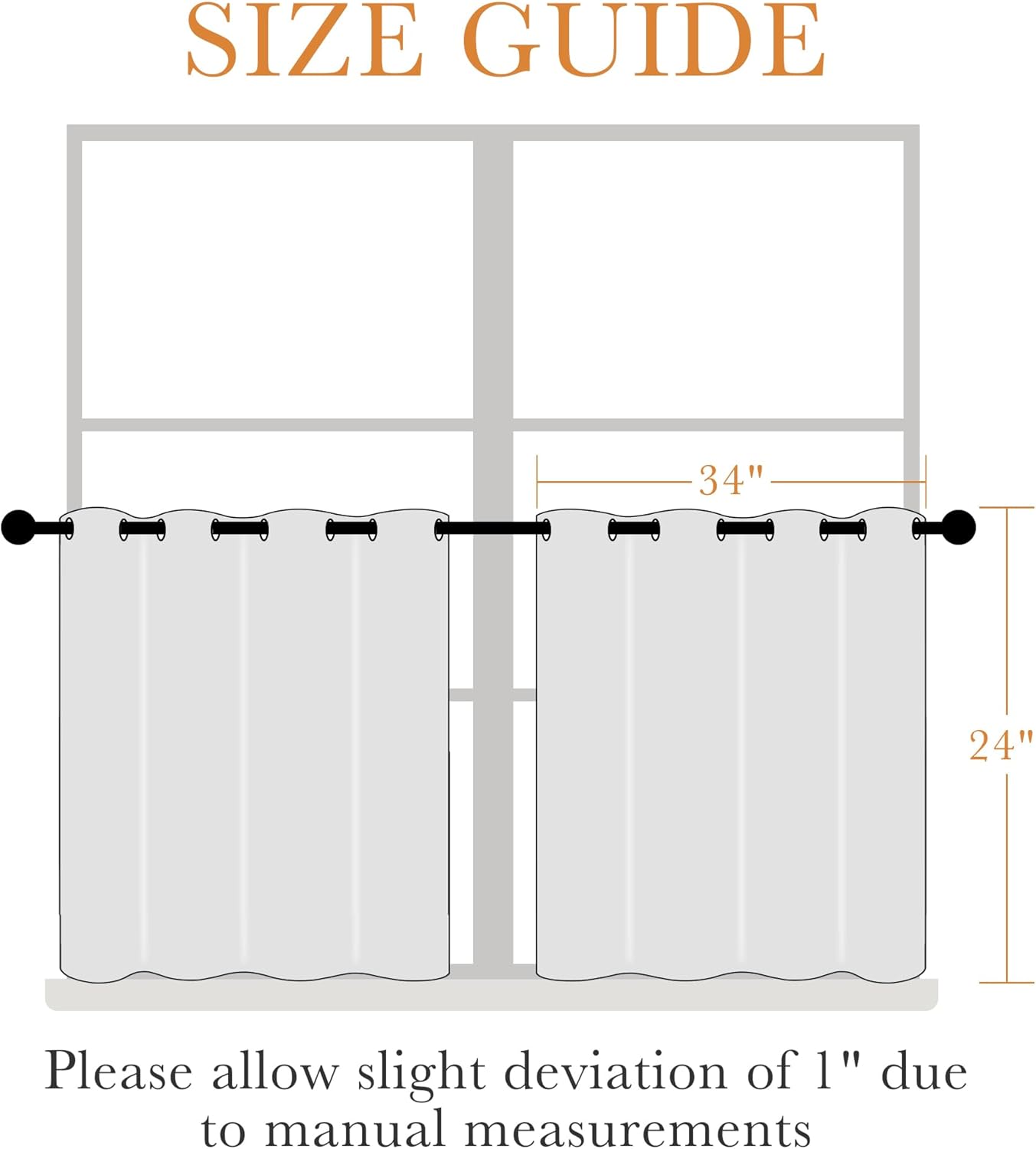 PONY DANCE Cafe Curtains 24 inch Length - Blackout Camper Curtains for Travel Trailers, Short Small Window Drapes for Bathroom & Basement, Ideal for RV Camper,34 Wide, Black 2 Pcs