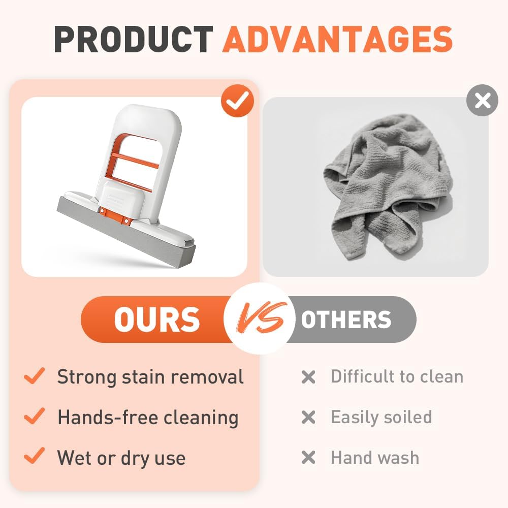 Mini Foldable Desktop Mop, Wet and Dry Portable Cleaning Sponge Mop,Self Squeezing Mini Sponge Mop with One Replaceable Head,for Small Spaces,Bathroom,Kitchen,Glass (Orange/2pcs)