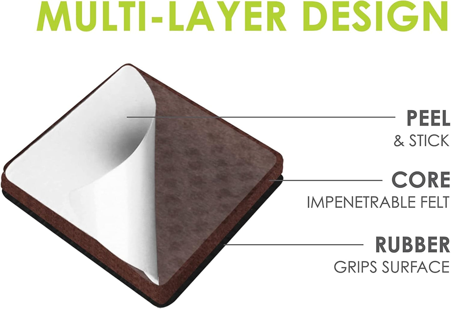 Slipstick GorillaPads Non Slip Furniture Pads/Gripper Feet Floor Protectors (Set of 8) Premium 3 Inch Square Self Adhesive Rubber Stoppers for Furniture Legs, Black, CB155-8