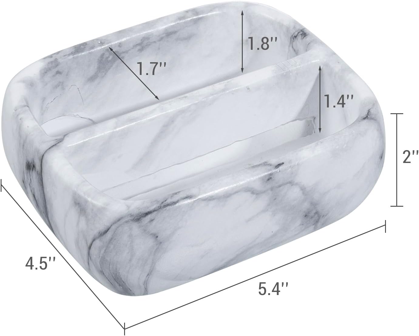 MyGift 5.4 Inch Deluxe Modern White Marble Pattern Resin Double Sponge Holder, Kitchen Sink Countertop Dish Cleaning Sponges or Scrubbing Pads Bowl with 2 Compartments