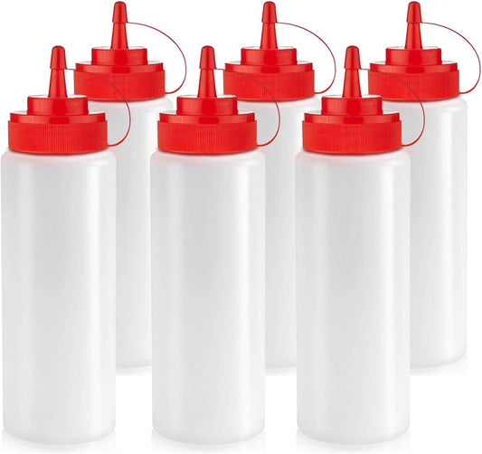 Norcalway 12 oz Condiment Squeeze Bottles for Sauces - Leak Proof - 6 Pack