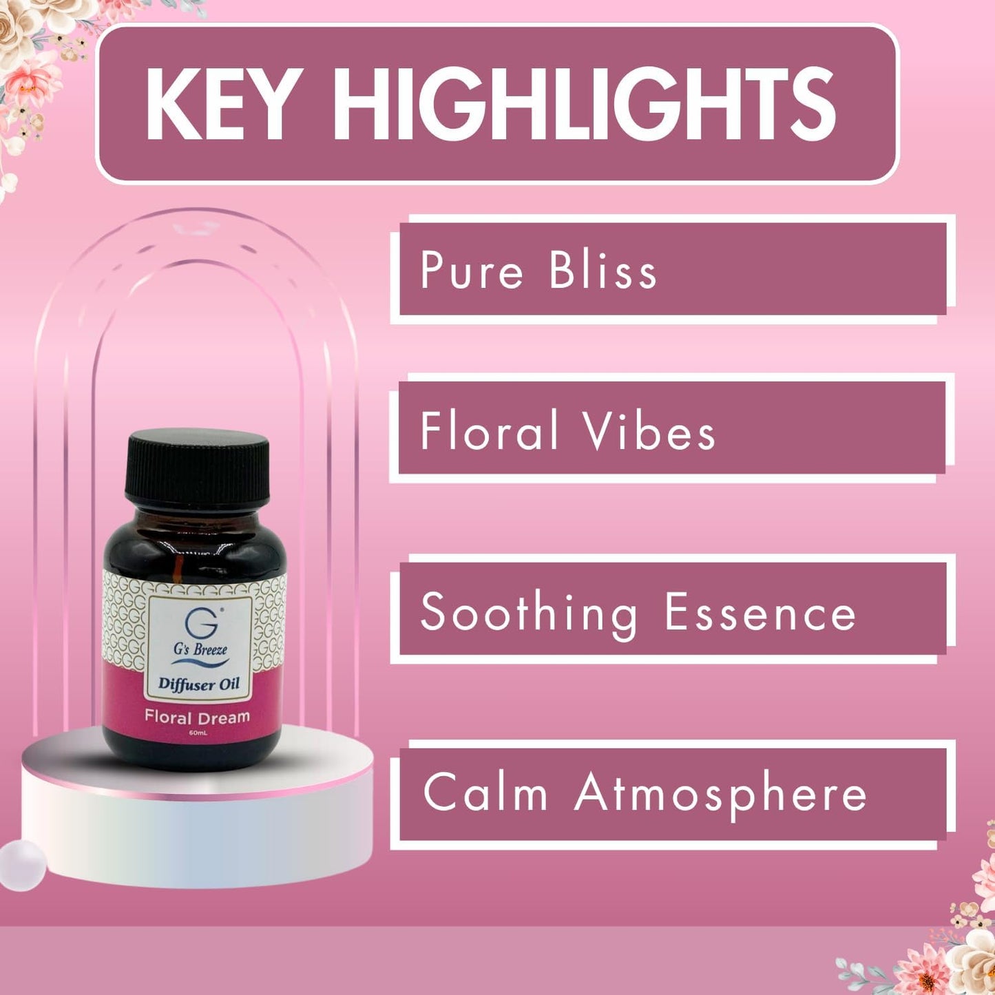 G's Breeze Floral Dream Diffuser Oil Refill - Luxurious Rose, Lily & Jasmine Blend for Long Lasting Floral Freshness – Ideal Scent for Home & Office – Create an Uplifting Atmosphere - 60 ML