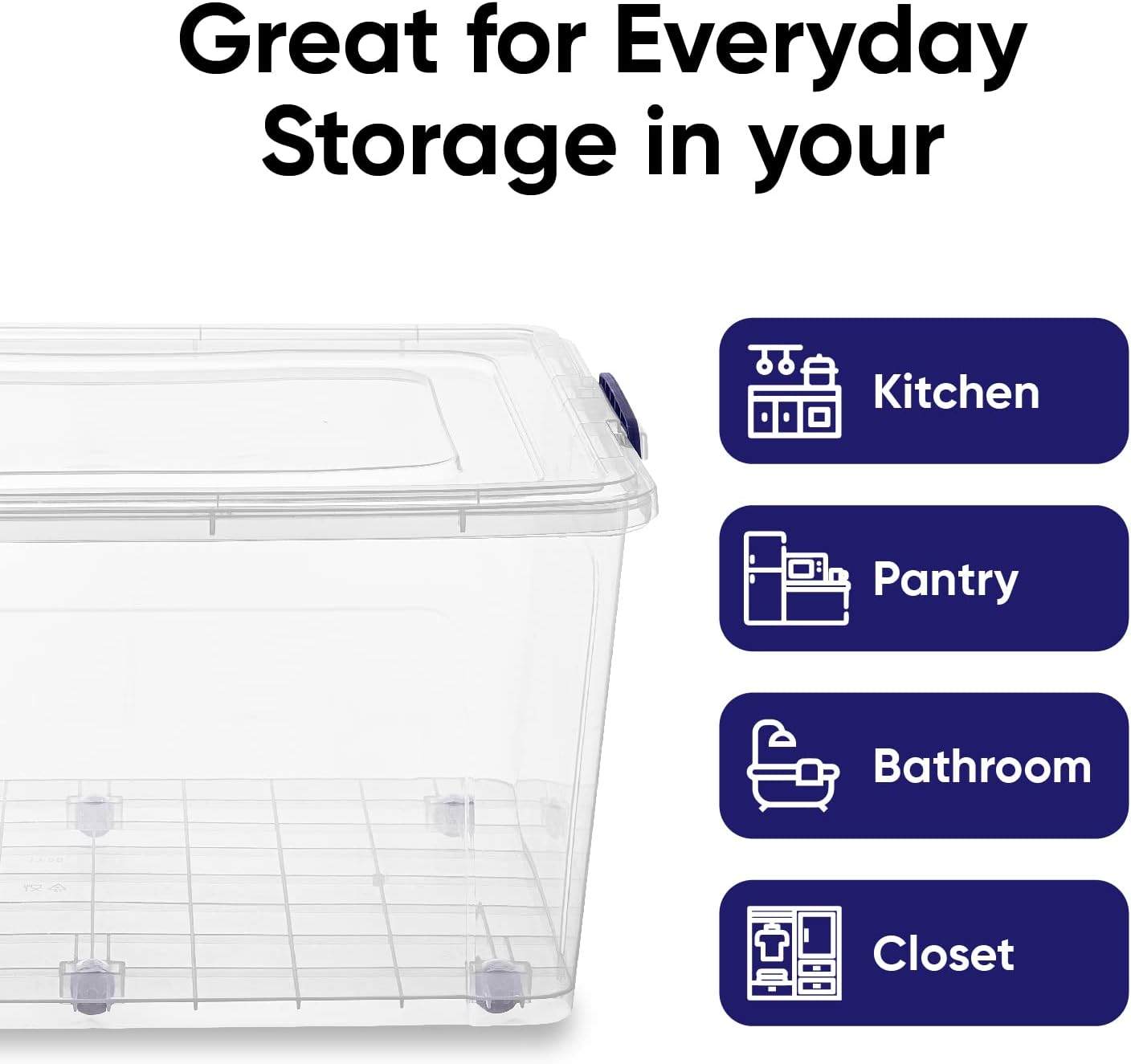 Superio Clear Storage Boxes with Wheels (2 Pack), 85 Qt Heavy Duty Containers with Lids, Stackable Rolling Bins for Home, Garage, Closet Organization- Linen, Tools, Clothing, Supplies