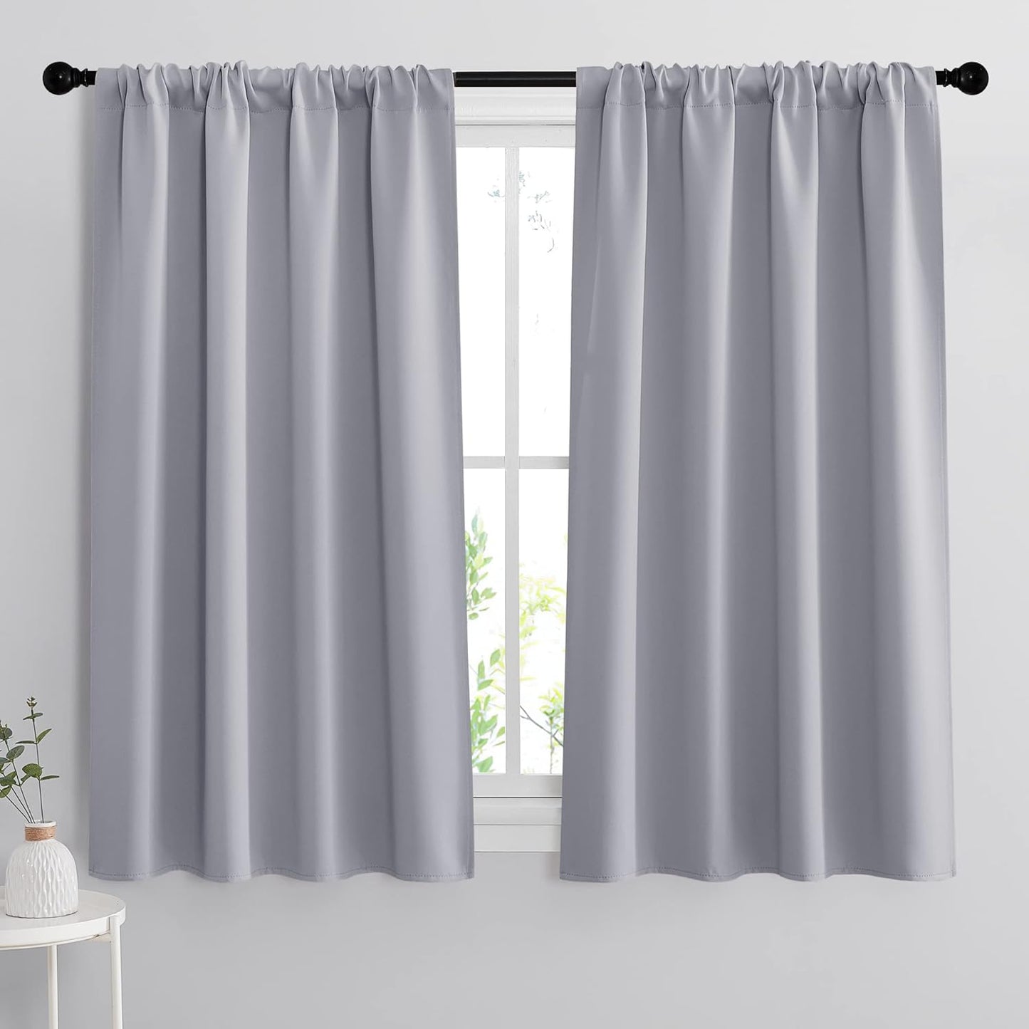 RYB HOME Curtains for Bedroom 63 inches Long, Blackout Thermal Insulating Window Treatment Drapes for Living Room Bathroom Basement Laundry Classroom, W 34 x L 63, Silver Grey, 2 Panels