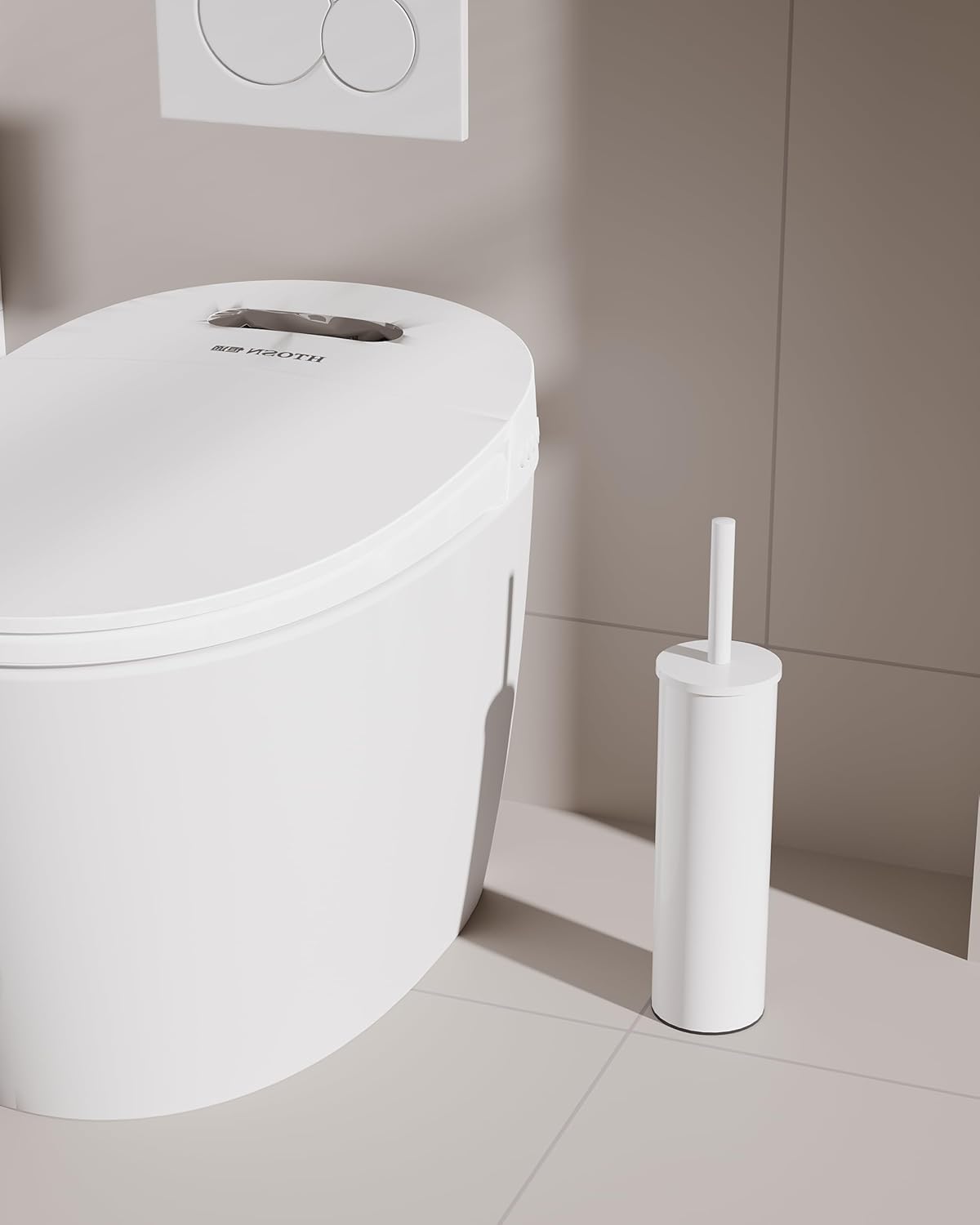 Toilet Brush and Holder Set, Stainless Steel Toilet Bowl Brush with Lid, Rust Proof Toilet Cleaner Brush with Caddy, Durable Bristles, Splash Proof, Ideal for Bathroom（1 Pack, White）