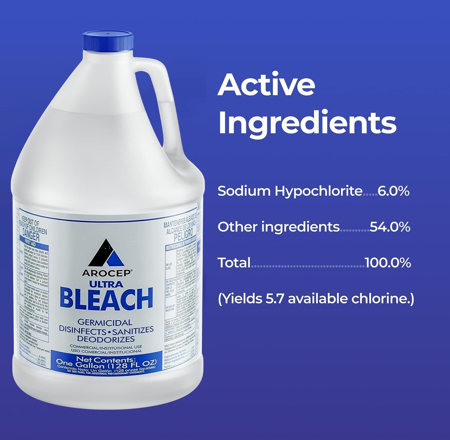 (6 Gallons) Ultra Germicidal Liquid Bleach - For Laundry, Disinfecting, Sanitizing, Deodorizing, Mold & Mildew Stain Remover - 1 Gallon Jugs