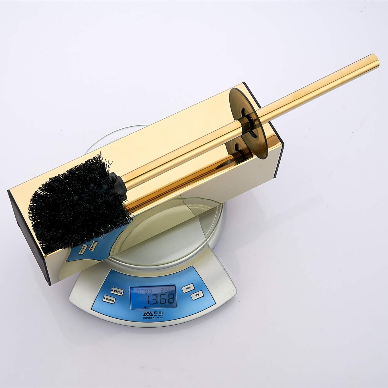 BGL Freestanding Solid Stianless Steel 304 Toilet Bowl Brush and Holder for Bathroom Storage and Organization - Space Saving, Sturdy, Deep Cleaning, Covered Brush (Gold)