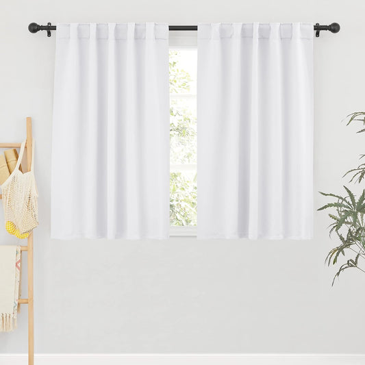 RYB HOME White Curtains Drapes - Room Darkening Window Curtains Thermal Insulated Bedroom Half Blackout Drapes for Living Room Kids Nursery, 42 x 45 inches Long, Pure White, 1 Pair