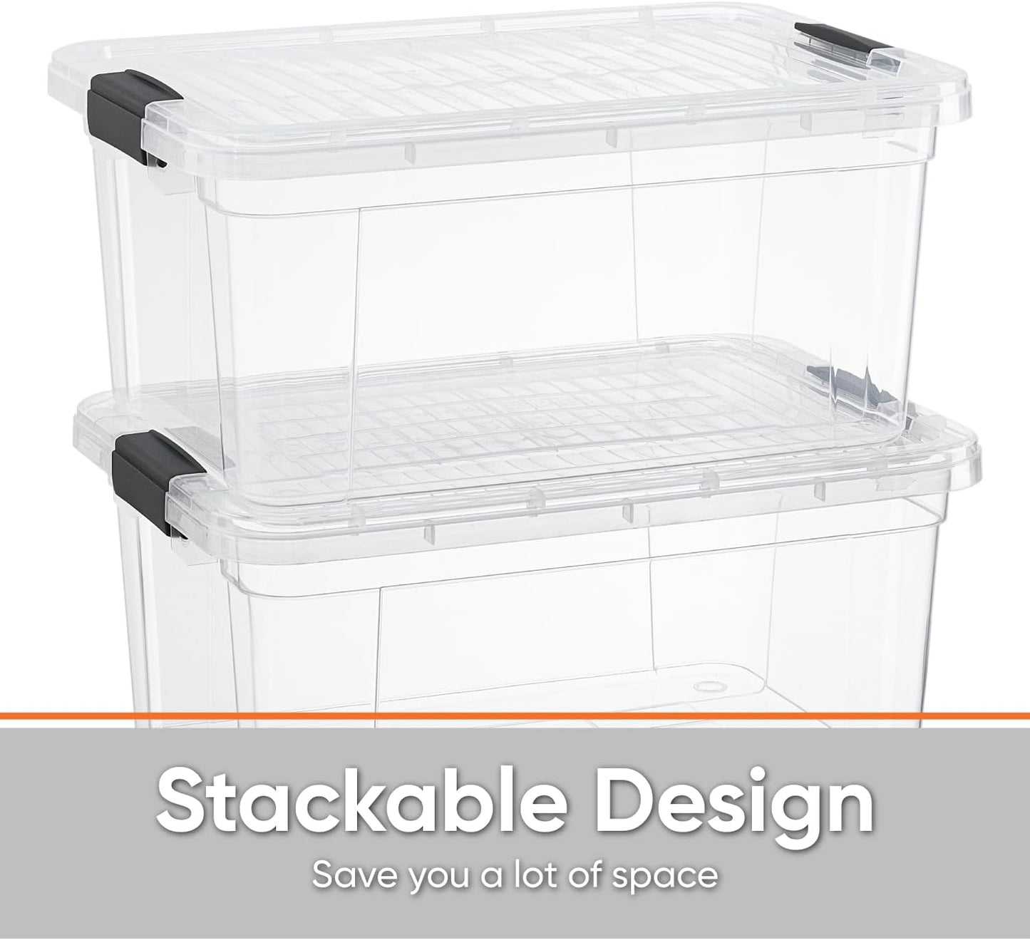 Superio Storage Bins with Lids- 4 Pack, 1.85 Qt Clear Boxes for Organizing, Stackable Plastic Containers- BPA Free, Non-Toxic, Odor Free, Organizer for Home, Office, Dorm