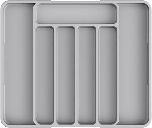 Kitsure Cutlery Drawer Organiser for Kitchen - Adjustable Cutlery Tray for Effortless Utensil Sorting, Versatile Kitchen Storage & Organisation Solution, 12.13" x 1.54" x 8.07"~13.90", Light Grey