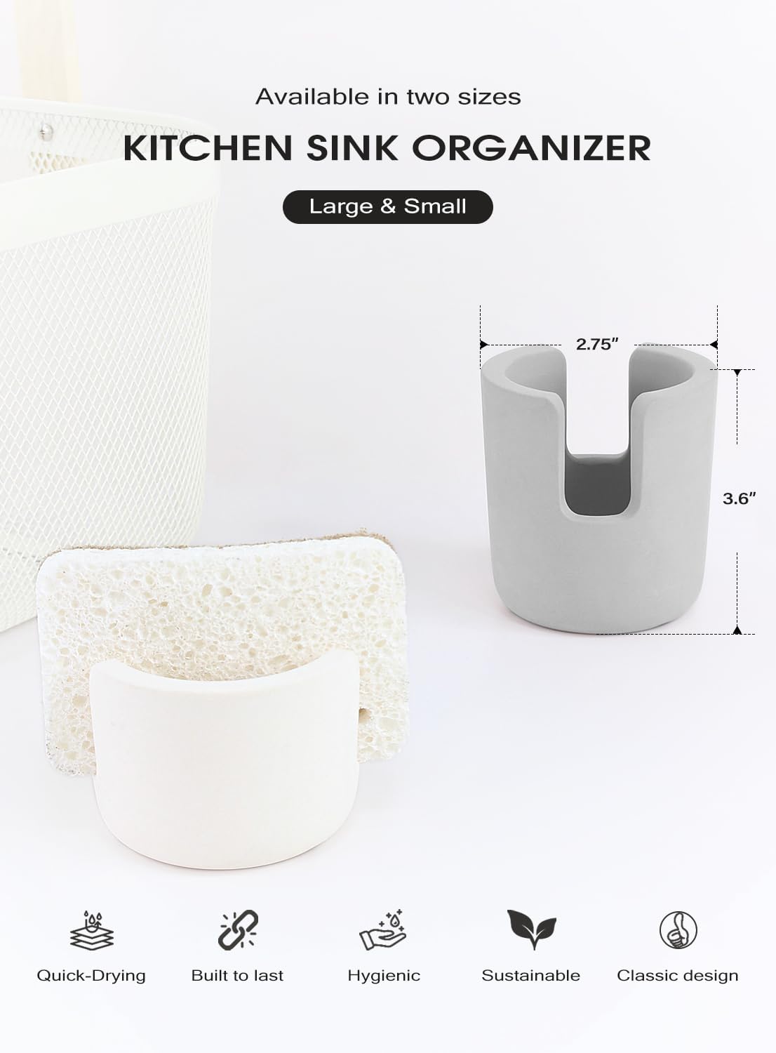 Diatomite Stone Sponge Holder, Quick Dry Dish Sponge Stand for Countertop, Fast Dry Diatomaceous Earth Sponge Holder for Kitchen Sponge, Gray