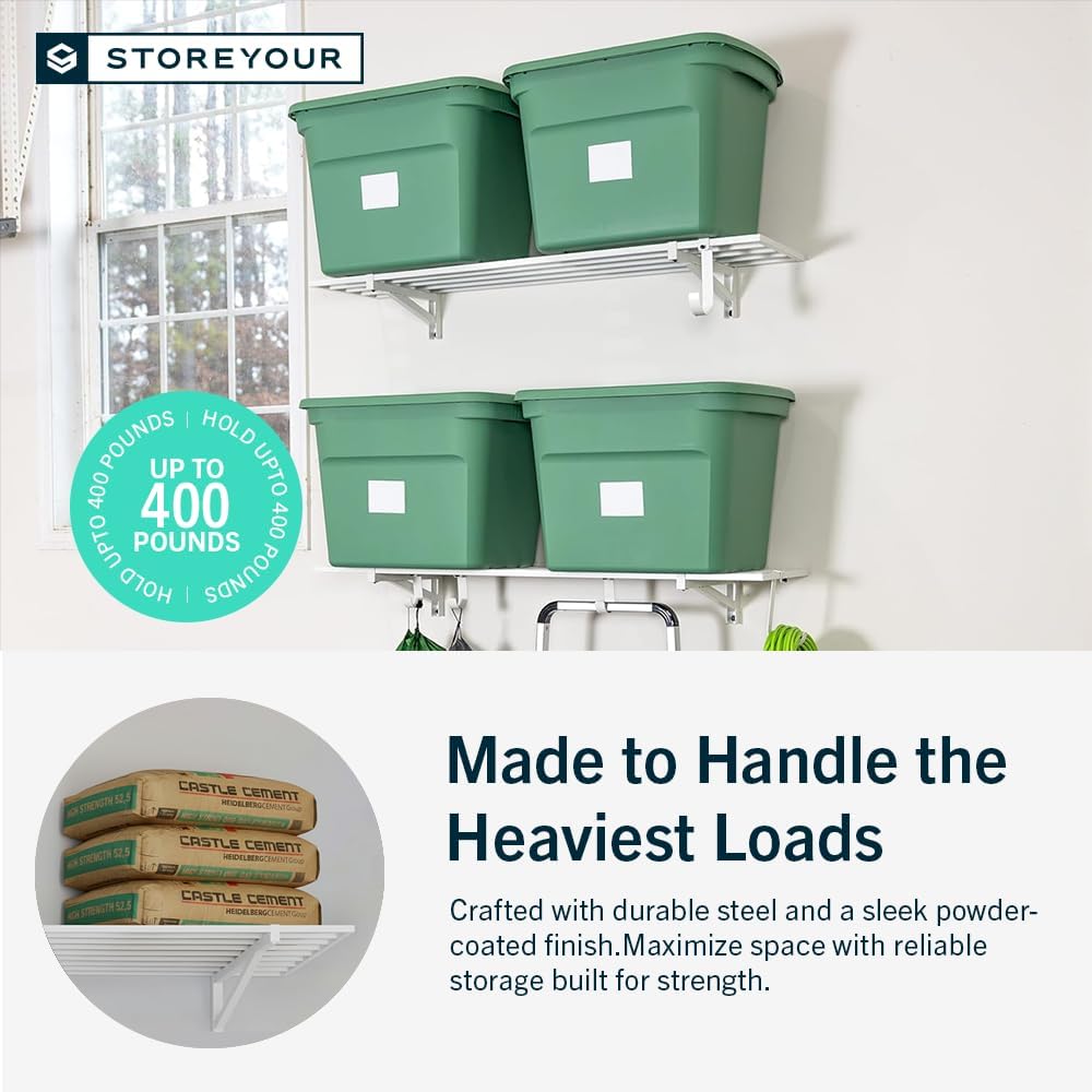 StoreYourBoard 2-Pack Heavy Duty Wall Shelves – Wall-Mounted Garage Storage Shelving and Organization for Sheds, Closets, or Utility Rooms – Holds 200 lbs, 1ft x 4ft, White