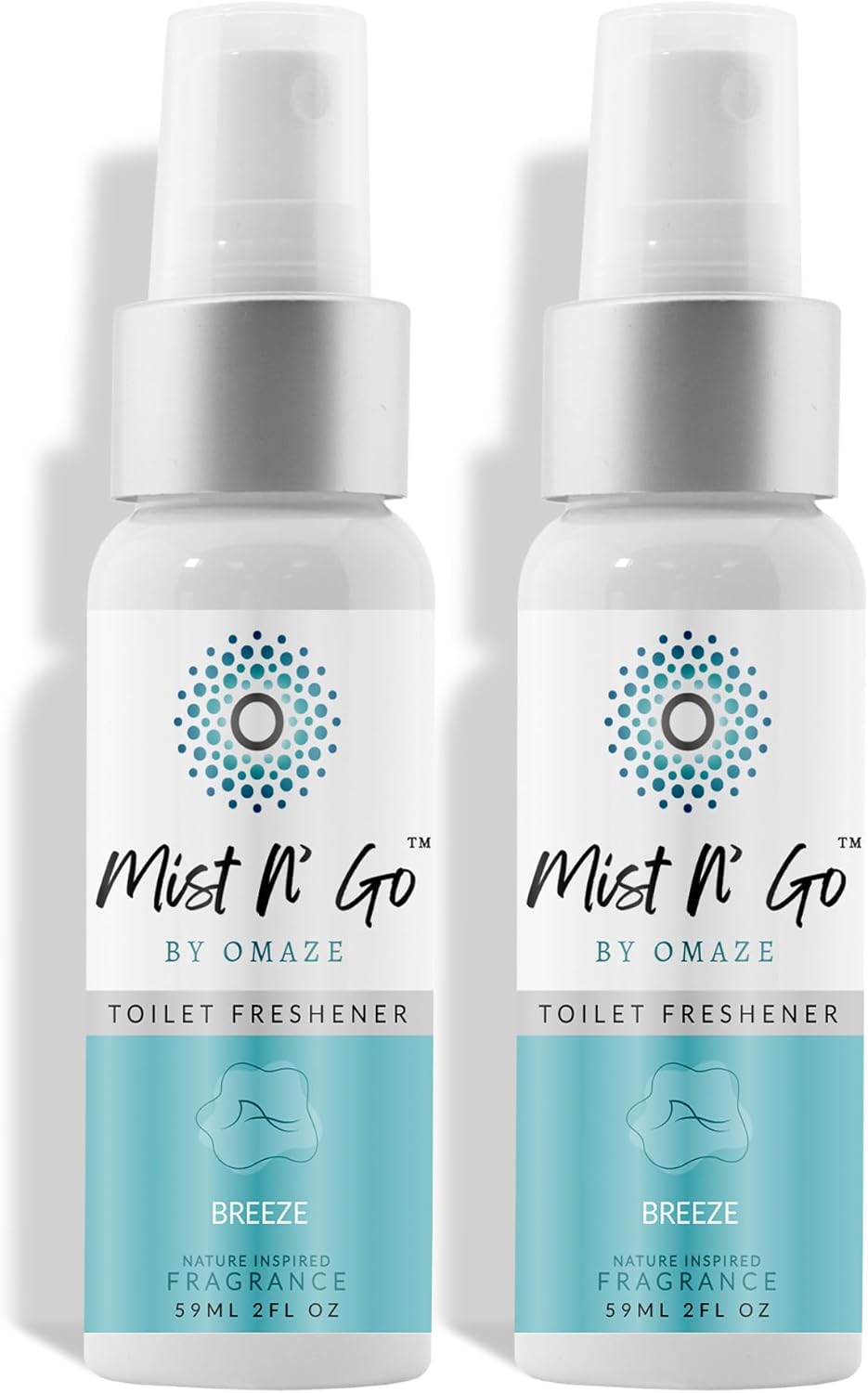 Mist N’ Go by Omaze Travel Bathroom Spray for Toilet Spray Odor Eliminator - Travel Toilet Spray for Bathroom Air Freshener Spray for Bathroom Deodorizer - Breeze Regular Size (2oz x2)